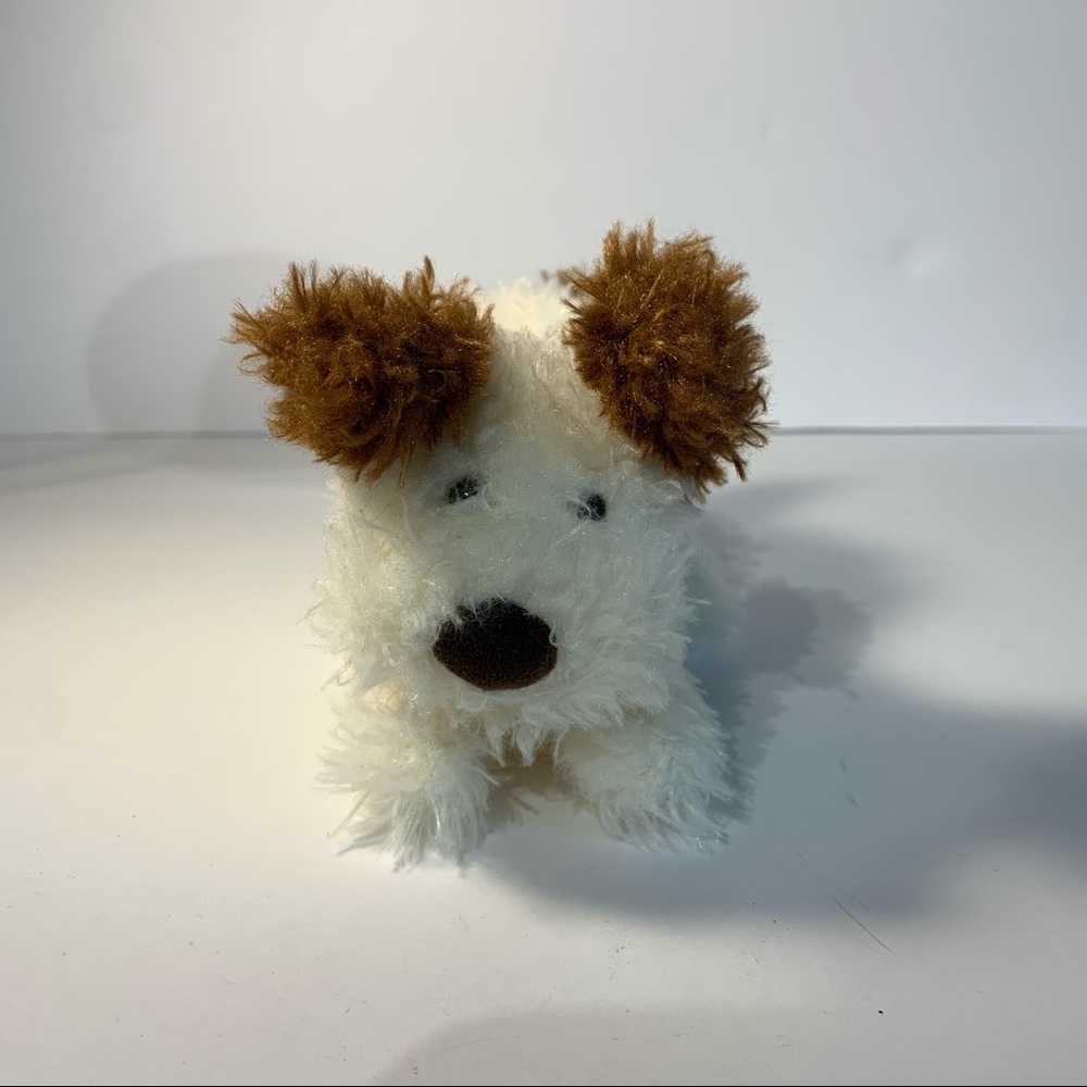 JELLYCAT PUPPY DOG STUFFED ANIMAL SHAGGY FLUFFY PLUSH WHITE BROWN TAN EARS 9”